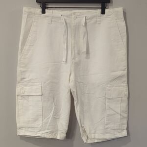Sean John White Linen Cargo Shorts size 36
